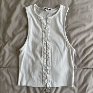 Joah Brown Ivory Lace-Up Tank Top